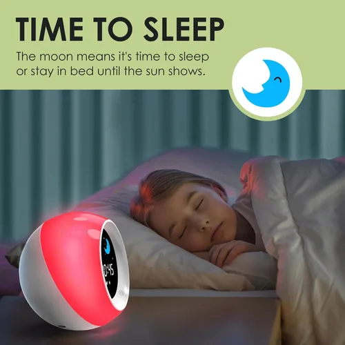 Miniatura 4 de Reloj despertador para niños, entrenador de sueño infantil con luz nocturna, máquina de sonido de sueño y temporizador de sueño