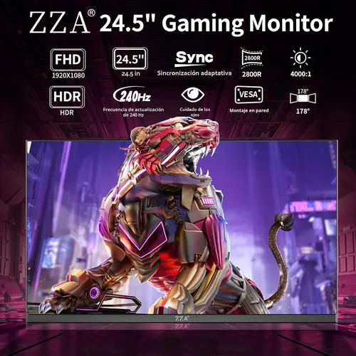 Miniatura 2 de ZZA Monitor curvo para juegos de 24.5 pulgadas, 240Hz 144Hz FHD(1920 * 1080P) pantalla VA, monitor de computadora, compatible con Freesync, 120%