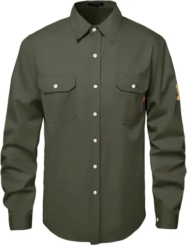 Miniatura 10 de SKSAFETY Camisas FR de 7 oz para hombres, Camisa de Soldadura Hi Vis Resistente a las Llamas 100% Algodón Retardante de Fuego Camisa de Manga Larga