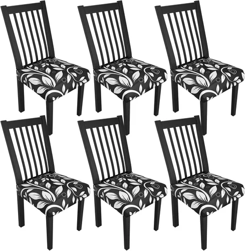 Miniatura 62 de Juego de 4 fundas elásticas para sillas de comedor, fundas para sillas de comedor con estampado floral, fundas para asientos de sillas con estampado