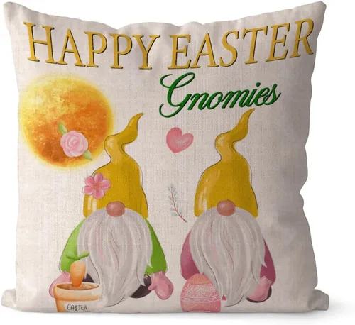 Miniatura 71 de Divertidas fundas de almohada de gnomo de Pascua, huevos de Pascua, zanahorias, divertidas fundas de almohada de 16 x 16 pulgadas, decoración