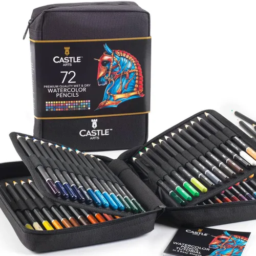 Castle Art Supplies - Juego de 72 lápices de acuarela para colorear con estuche de cierre fácil para viajes para adultos y artistas | Lápices de