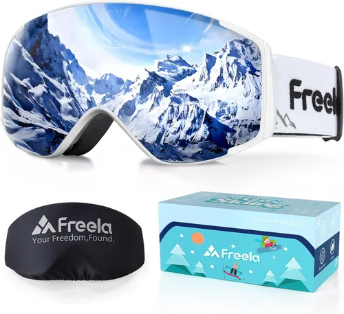 Miniatura 16 de Freela Gafas de esquí y snowboard para niños pequeños (3-14) jóvenes anti niebla anti UV gafas niñas niños equipo de esquí de nieve Lente plateada B