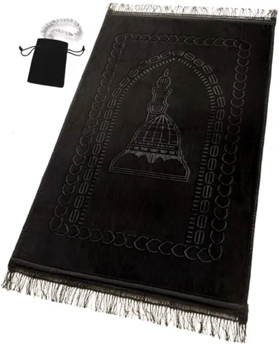 Miniatura 11 de Alfombra de oración musulmana islámica, gruesa y acolchada grande con cuentas de oración islámica, para viajes Eid, Ramadán, suave y lujoso, ideal