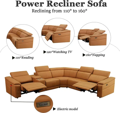Miniatura 5 de A Ainehome Sofá seccional eléctrico para sala de estar, juego de sofá reclinable de cuero eléctrico con 2 asientos reclinables, juego de sofá