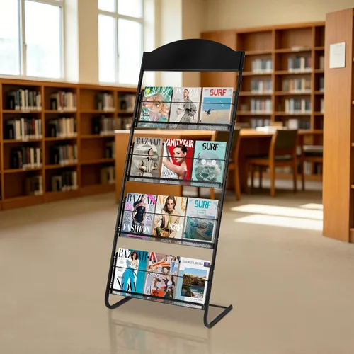 Miniatura 8 de 4-Tier Magazine Stand, 24.8'' Wide Iron Brochure Holder, Metal Newspaper & Literature Display Rack for Office, Waiting Room, Lobby, Classroom &