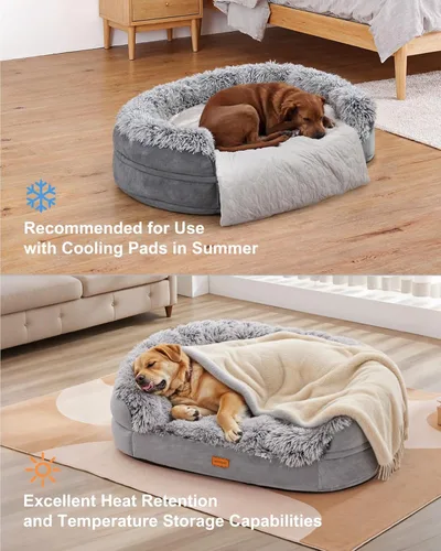 Miniatura 6 de iweepet Camas para Perros Jumbo, 47.5"x35"x7.6", Cubierta Extraíble y Lavable, Bordes Elevados Rebotables, Fondo Antideslizante, Tamaño Extra Gris