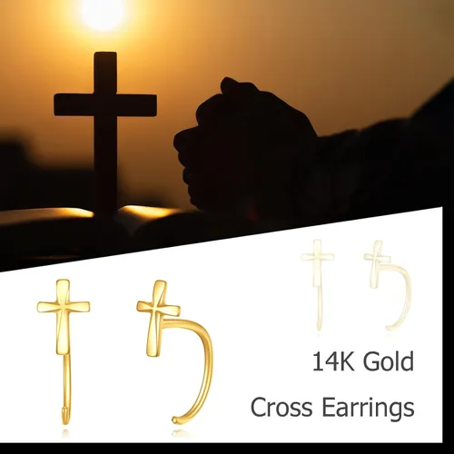 Miniatura 6 de Aretes de aro de medio aro de 14 quilates de oro macizo, aretes de aro Huggie para mujeres y niñas