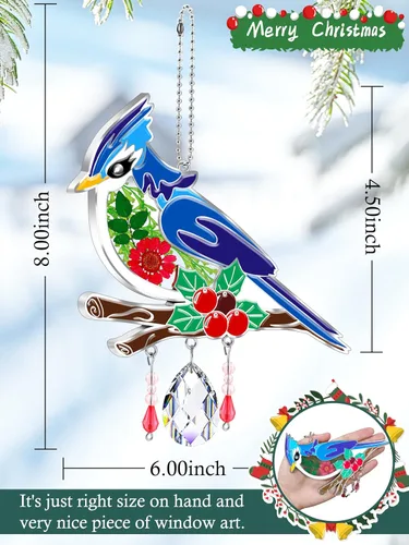 Miniatura 2 de KY&BOSAM Blue Bird - Campanillas de viento de cristal con dijes de metal, prismas de arco iris coloridos para decoración de jardín para mamá/abuela