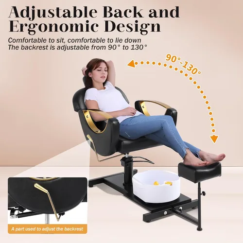 Miniatura 4 de LOUVIXA Estación de Pedicura Sin Plomería, Silla Hidráulica de Pedicura para Técnico de Uñas, Estación de Pedicura Reclinable con Altura Ajustable