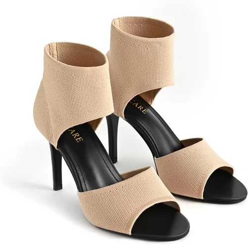 Miniatura 3 de Tacones de Puntera Abierta para Mujer, Sexys Tacones de Aguja de 3 Pulgadas, Sandalias de Tacón para Mujer con Puntera Abierta, Amplias, de Tejido