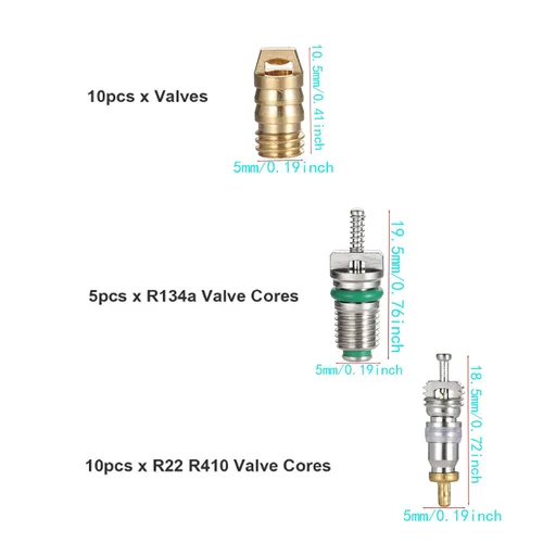 Miniatura 2 de Kit de 46 piezas de núcleo de válvula de aire acondicionado, kit surtido de herramientas de extracción R134a R22 R410 con núcleo de válvula