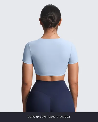 Miniatura 3 de Aoxjox Camiseta corta de manga corta para mujer, diseño de Sienna Twist Deep V