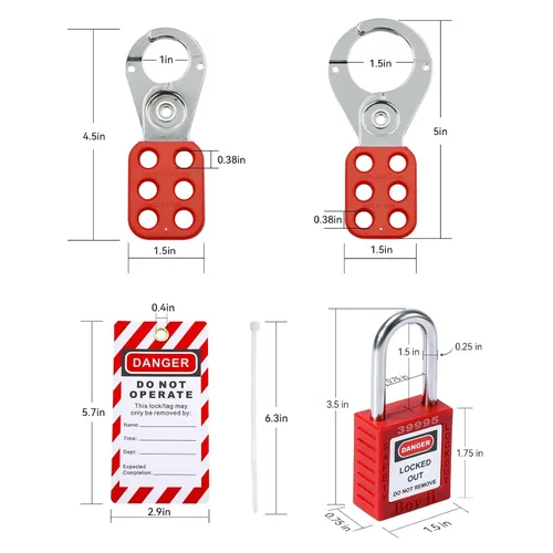 Miniatura 6 de Estación de etiquetado de bloqueo con dispositivos Loto – 5 candados de seguridad, 2 cerrojos, 25 etiquetas de bloqueo, 25 lazos de nailon, kit