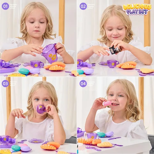 Miniatura 5 de Juego de fiesta de té para niñas pequeñas, juego de comida de postre para niños de 3, 4, 5, 6, 7, 8, 9, juego de postres para niñas, princesa