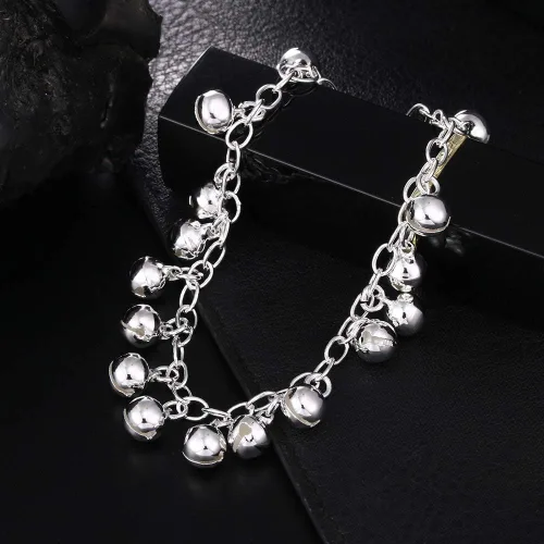 Miniatura 4 de Cutesmile Joyería de moda 925 plata esterlina campanas cadena ajustable pulseratobillera para mujer, Plata
