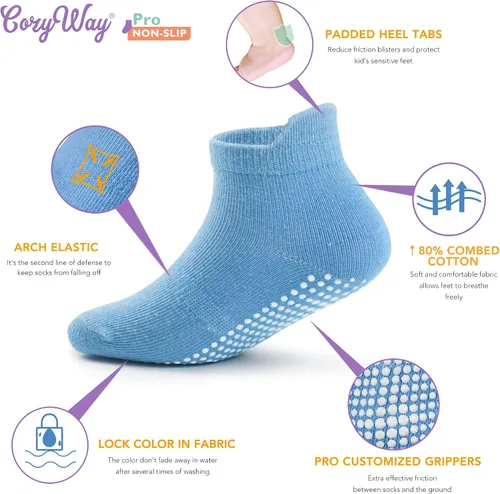 Miniatura 2 de CozyWay Ankle Style Socks with Grippers for Little Girls & Boys, Infants, Toddlers, Children - 6 & 9 Pairs