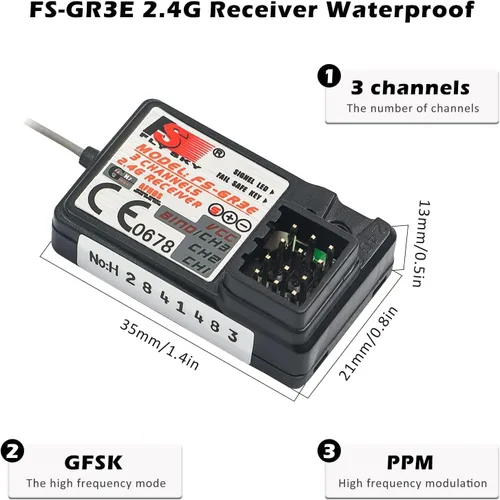 Miniatura 3 de Flysky FS-GR3E Receptor AFHDS de largo alcance 3CH 2.4GHz Receptor de superficie para FS-GT2 FS-GT2B FS-GT3B FS-GT3C FS-IT4S Transmisor RC Car Boat