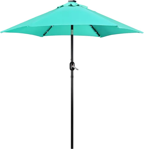 Miniatura 22 de Yaheetech - Paraguas de 9 pies con energía solar para patio - Paraguas de mesa de mercado con protección UV, 32 luces LED y botón de inclinación
