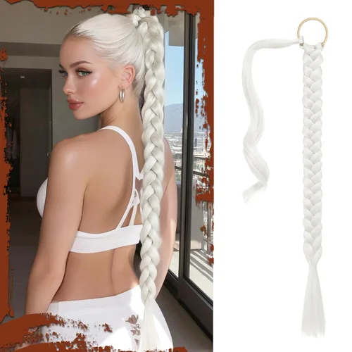 Miniatura 45 de Sofeiyan Extensión de cola de caballo de trenza larga con banda para el cabello, lacio, elegante, envolvente, extensiones de cabello trenzado, cola