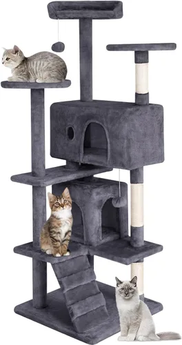 PayLessHere Árbol para Gatos de 54 Pulgadas Torre para Gatos con Poste Rascador para Gatos, Soporte de Condominio para Gatos de Múltiples Niveles