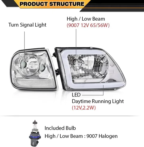 Miniatura 4 de CNNELL Juego de faros LED DRL estilo fábrica y luces de estacionamiento de esquina compatibles con F150 Expedition 1997-2002/Ford F150 Lente