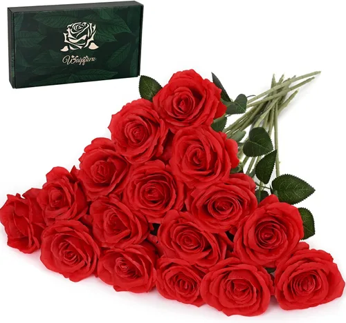 Miniatura 25 de Waipfaru 20 rosas blancas falsas de aliento de bebé, flores artificiales a granel, rosa blanca de seda con tallos largos para ramo de boda, jarrón