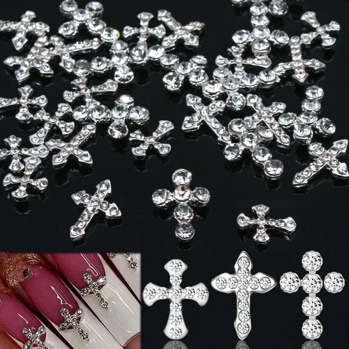 Miniatura 8 de 20 dijes de aleación de dinero para uñas, 3D, plata y oro, con diamantes de imitación de signo de dólar, arte de uñas, brillantes, diseño de uñas