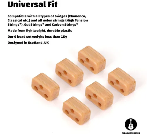Miniatura 7 de Cuentas de puente de guitarra clásica – Bloques de corbata con patrón de madera clara para cuerdas de nailon y carbono – Compatible con guitarras