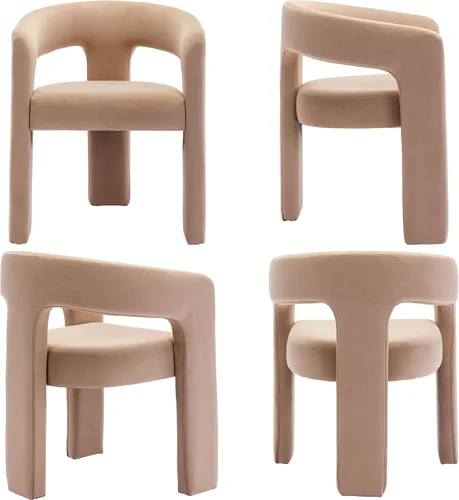 Miniatura 6 de Juego de 4 modernas sillas de comedor tapizadas de tela de terciopelo con respaldo abierto, bonitas sillas laterales de barril de cocina, sillas