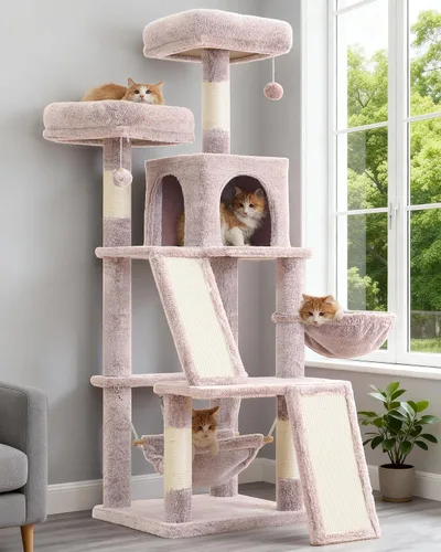 Miniatura 16 de Gitelsnour Árbol para gatos de varios niveles para gatos de interior, torre para gatos con 2 tablas de rascar, 2 plataformas acolchadas de felpa