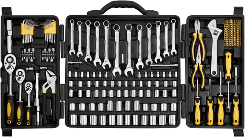 Miniatura 20 de VEVOR - Juego de herramientas para mecánicos y juego de vasos estándar y profundos, 450 piezas en unidades SAE y métricas con puntas, llave
