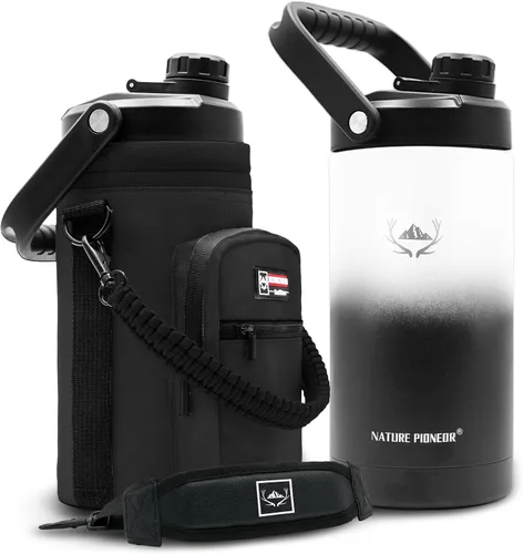 Miniatura 12 de NATURE PIONEOR Botella de agua aislada de 84 onzas, jarra de agua de acero inoxidable con doble vacío con soporte/portador, boca ancha, deportes al