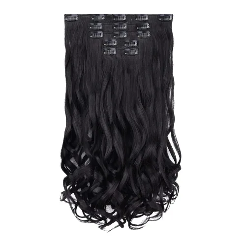 Miniatura 16 de Extensiones de cabello negro lacio, 2 juegos de extensiones de cabello con clip para mujeres, Halloween, 5 piezas de 22 pulgadas, piezas de cabello