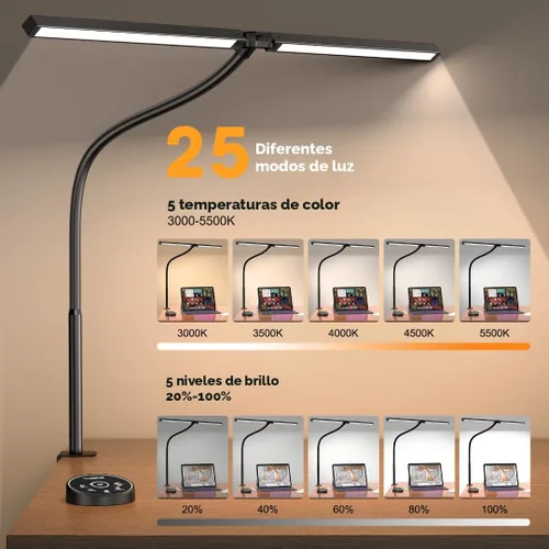 Miniatura 3 de Pzloz Lámpara de escritorio LED para oficina en casa - Lámpara de arquitecto para cuidar los ojos con abrazadera, luz inteligente de trabajo