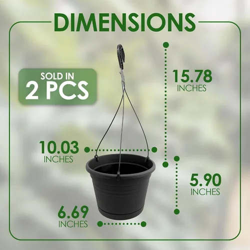 Miniatura 2 de Macetas colgantes europeas de 10 pulgadas para plantas de interior, 2 piezas de 10 pulgadas con (2) ganchos de 15.7 pulgadas, macetas colgantes