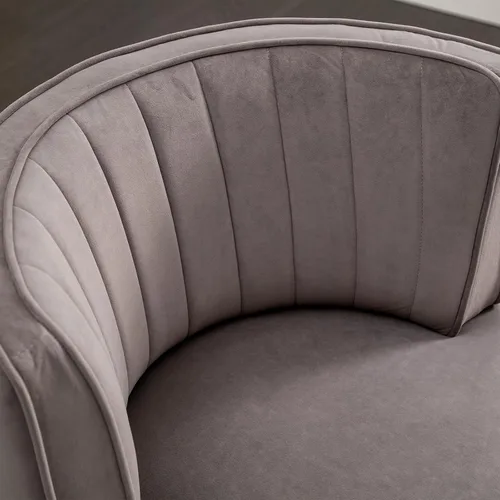 Miniatura 8 de Silla giratoria para sala de estar, moderna silla tapizada de tela de terciopelo con barril redondo, giratoria de 360 grados, pequeña silla de ocio