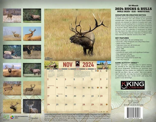 Miniatura 2 de The KING Company-Monster Calendars - Calendario de pared 2024 de la serie Signature de Monster Bucks & Bulls de 16 meses, tamaño XL, 14 x 22