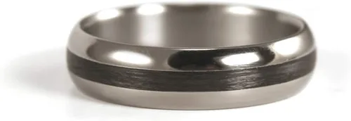 Miniatura 3 de Women's matte titanium and carbon fiber wedding ring. Unique polished titanium band (00345_4N)