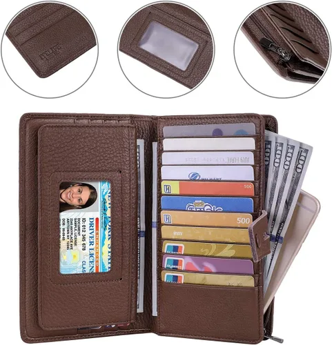 Miniatura 3 de Itslife Billetera para mujer, de gran capacidad, con bloqueo RFID, de cuero, para tarjetas de crédito, cartera con soporte para chequera