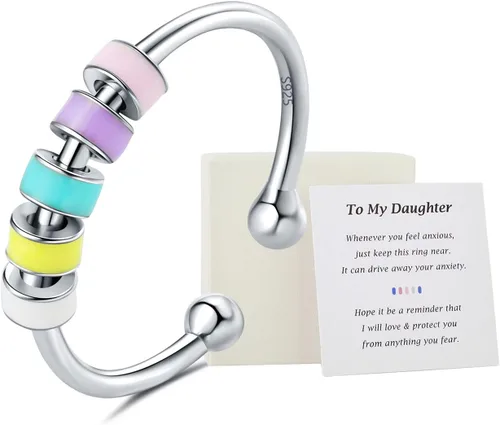 Anillo para Mi Hija para Ansiedad, Anillos Giratorios de Esmalte de Plata de Ley S925, Anillos Giratorios Antiansiedad para Mujeres, Regalos de Rosa