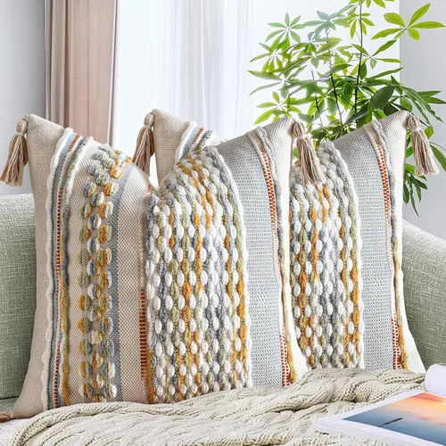 Miniatura 24 de AmHoo - Fundas de almohada de 18 x 18 pulgadas con borlas, fundas de almohada decorativas tejidas con textura de chenilla estilo boho para sofá