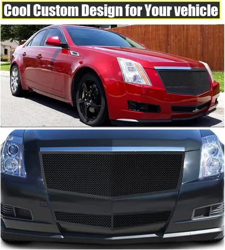 Miniatura 7 de AM&PM Parrilla frontal negra de malla de acero inoxidable compatible con Cadillac CTS 2008-2013