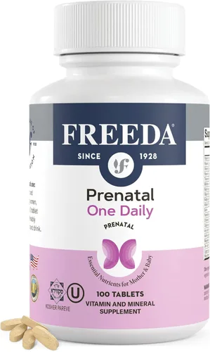 FREEDA Vitamina prenatal - Kosher prenatal con hierro, metilfolato (ácido fólico biodisponible), colina y vitamina D - Un multivitamínico diario