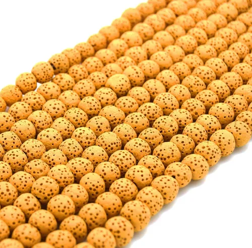 Miniatura 3 de Cuentas de lava redondas de color amarillo mostaza de 0.551 in para fabricación de joyas y aromaterapia