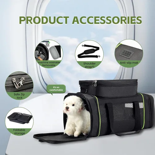 Miniatura 4 de Transportador de mascotas expandible negro para gatos y perros, aprobado por aerolíneas, diseño extensible de 2 lados y altura, bolsa de viaje
