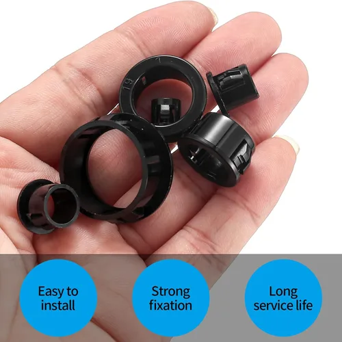 Miniatura 4 de 170 Piezas Ojales a Presión de Cable, Protector de Ojal de Cable de Nylon Negro Redondo a Presión, 5/16" 3/8" 1/2" 5/8" 3/4" 1" Tapones de Agujero