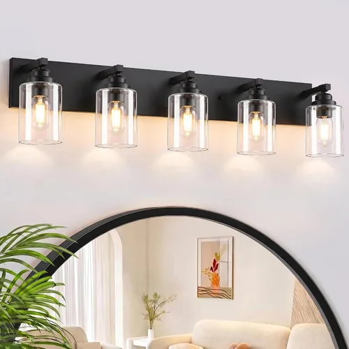 Miniatura 10 de Accesorios de iluminación de baño de granja, luces de tocador rústicas de 3 luces en madera para baño, iluminación de apliques de pared vintage