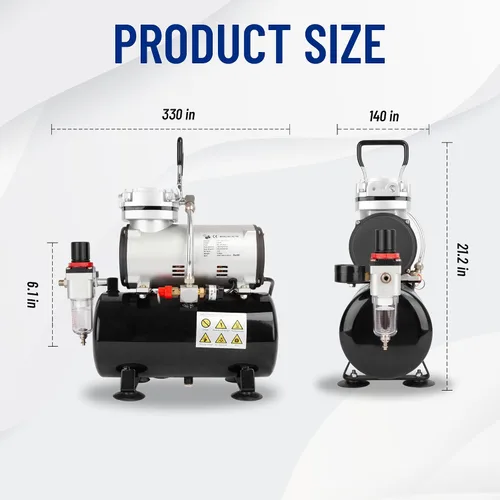 Miniatura 7 de Timbertech Compresor de aerógrafo, mini compresor AS186 sin aceite de un solo pistón de alto rendimiento con tanque de 3L, regulador, trampa