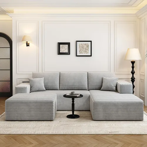 Miniatura 17 de Sofá seccional modular Cloud de 107.5 pulgadas con 1 otomana, sofás tapizados modernos minimalistas, cómodo sofá en forma de U para sala de estar